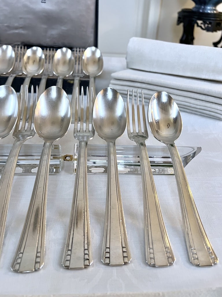 Couverts Art Déco En Métal Blanc - Orfèvre Roux Marquiand - Coffret Fourchettes Cuillères-photo-4