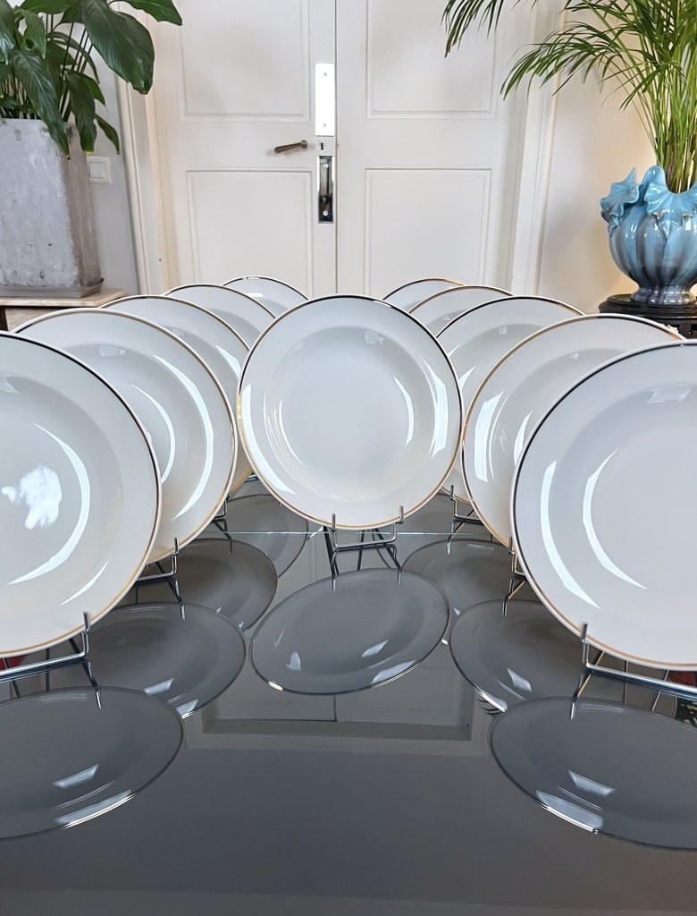 Assiettes Creuses Art Déco - Porcelaine Filet Or - Service Assiettes à Potage-photo-2