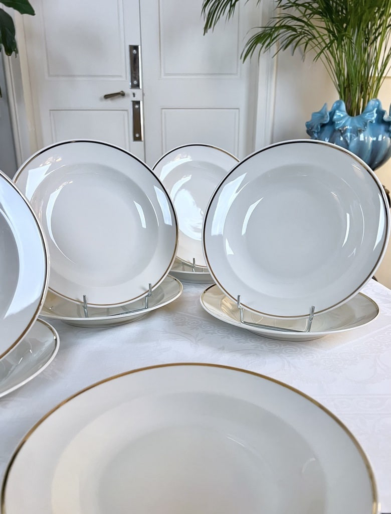 Assiettes Creuses Art Déco - Porcelaine Filet Or - Service Assiettes à Potage-photo-3