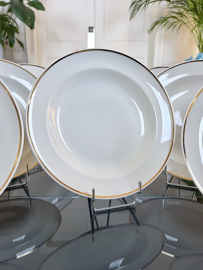Assiettes Creuses Art Déco - Porcelaine Filet Or - Service Assiettes à Potage-photo-4