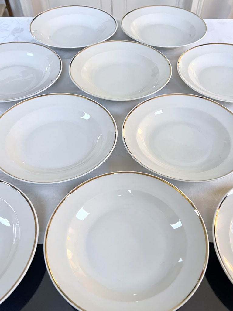 Assiettes Creuses Art Déco - Porcelaine Filet Or - Service Assiettes à Potage-photo-1