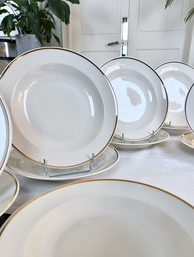Assiettes Creuses Art Déco - Porcelaine Filet Or - Service Assiettes à Potage-photo-2