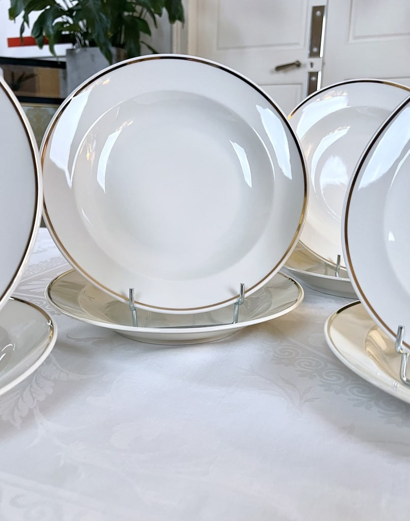 Assiettes Creuses Art Déco - Porcelaine Filet Or - Service Assiettes à Potage-photo-4