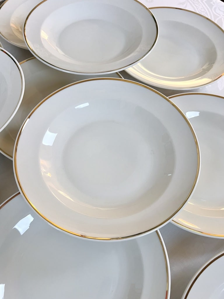 Assiettes Creuses Art Déco - Porcelaine Filet Or - Service Assiettes à Potage-photo-7