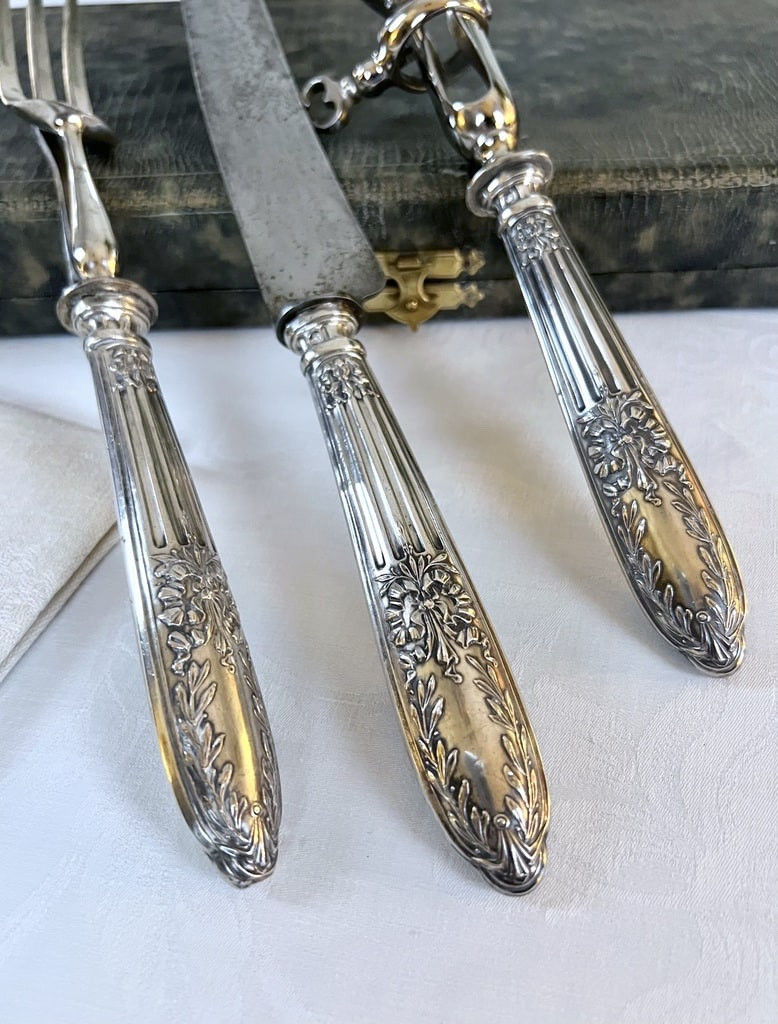Couverts de Service Découpe - Manches Argent Style Louis XVI - Fourchette Couteau Manche Gigot-photo-2