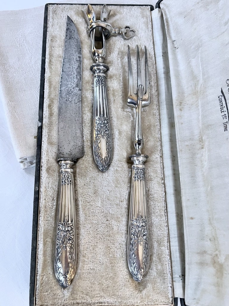 Couverts de Service Découpe - Manches Argent Style Louis XVI - Fourchette Couteau Manche Gigot-photo-4