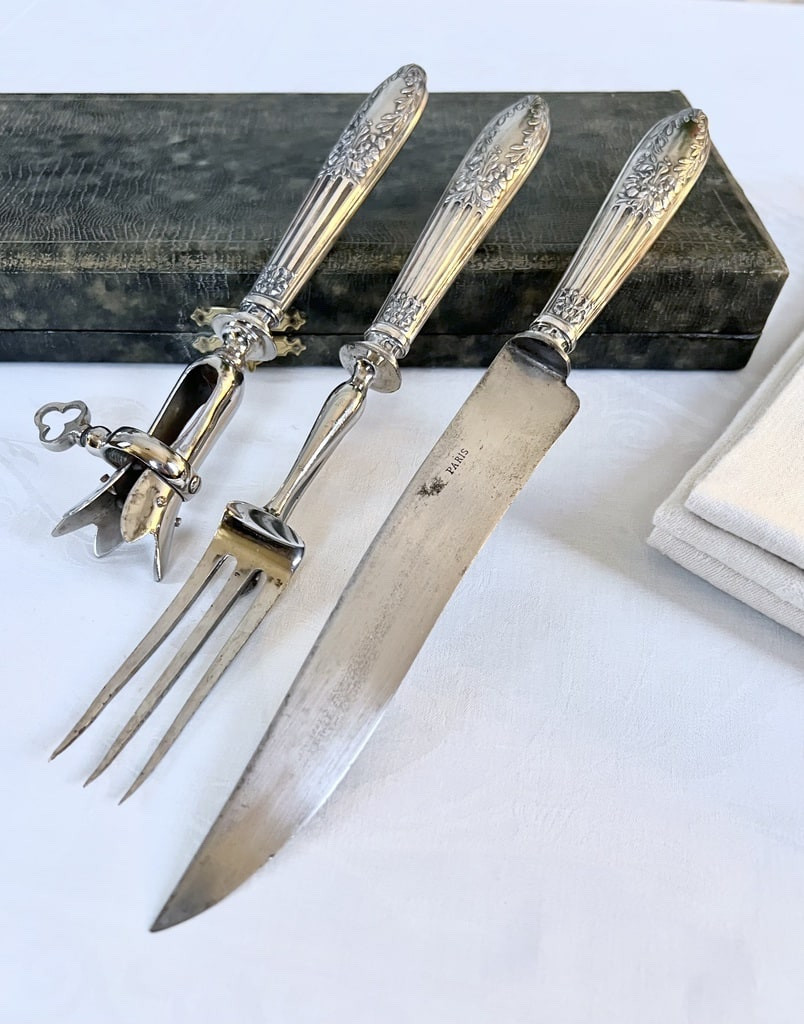 Couverts de Service Découpe - Manches Argent Style Louis XVI - Fourchette Couteau Manche Gigot-photo-3