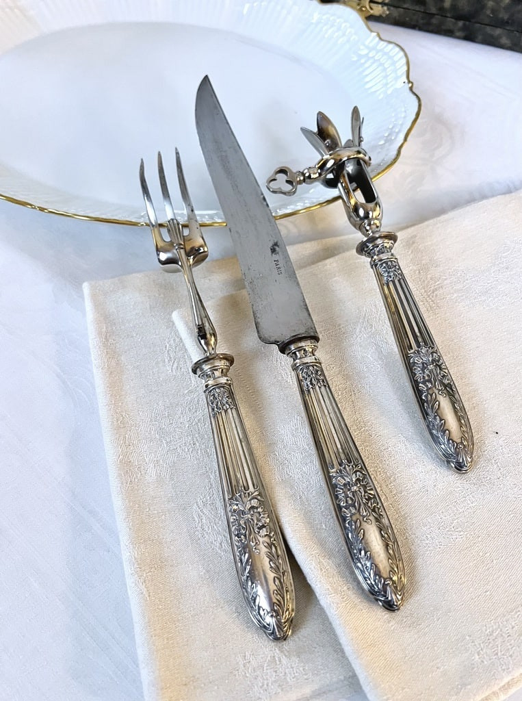 Couverts de Service Découpe - Manches Argent Style Louis XVI - Fourchette Couteau Manche Gigot-photo-5