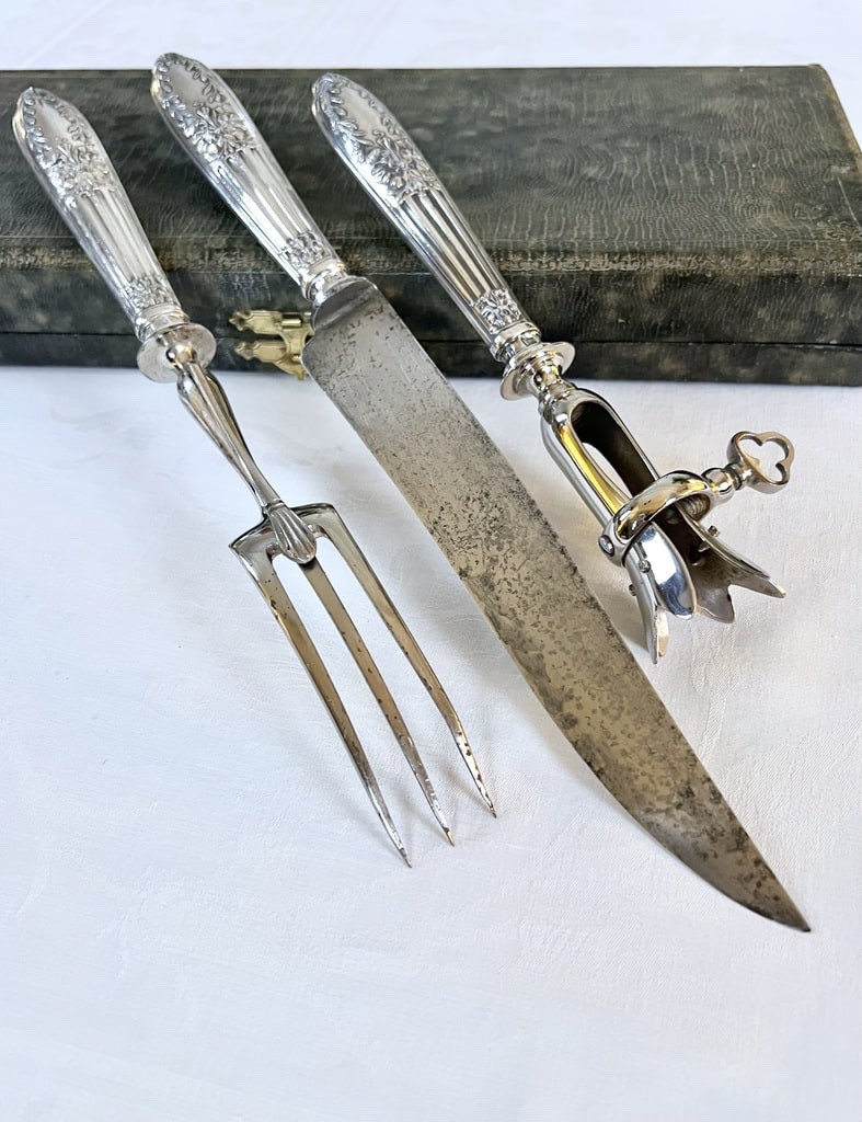 Couverts de Service Découpe - Manches Argent Style Louis XVI - Fourchette Couteau Manche Gigot-photo-6