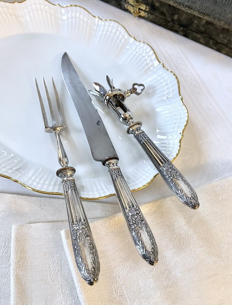 Couverts de Service Découpe - Manches Argent Style Louis XVI - Fourchette Couteau Manche Gigot