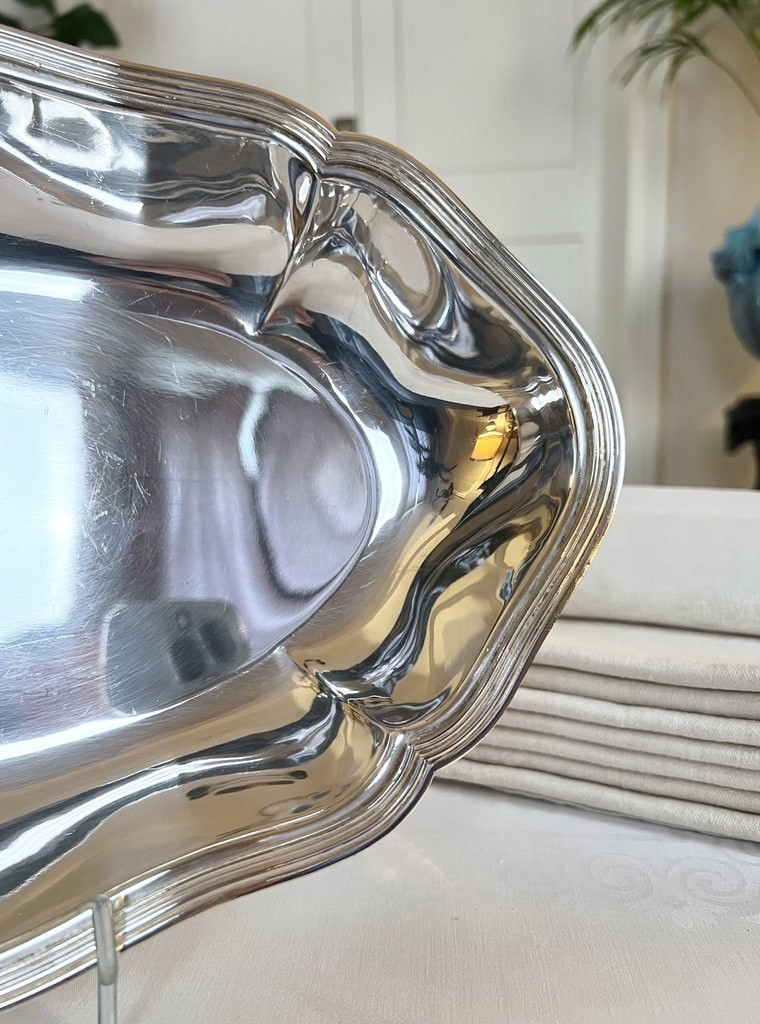 Vegetable Dish - Nickel Silver Serving Platter - Shaped Piece-photo-2