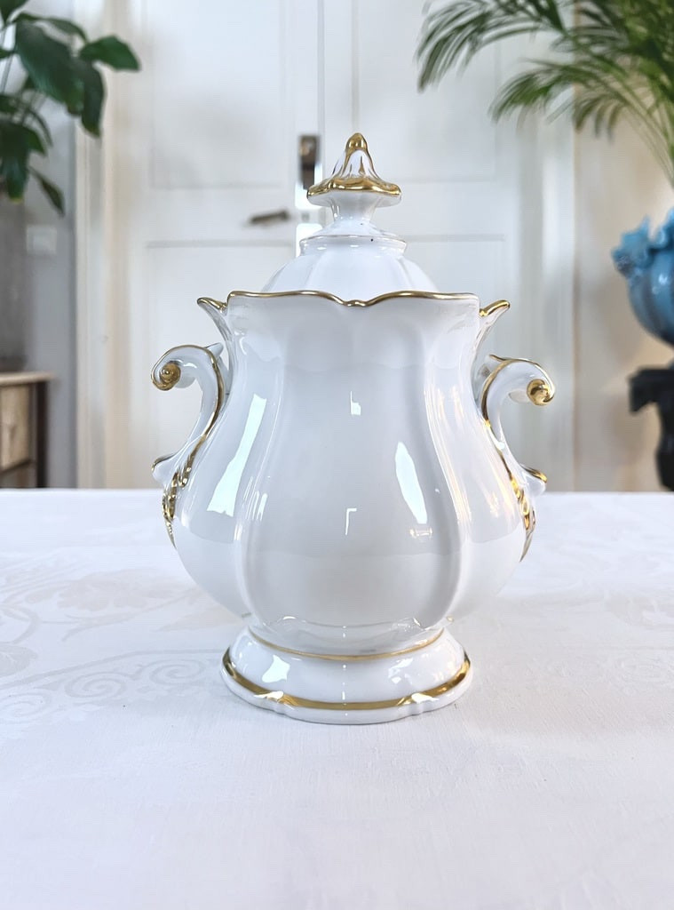 Sucrier en Porcelaine Blanche Vieux Paris - Décor à l'Or Fin - Haviland -photo-2