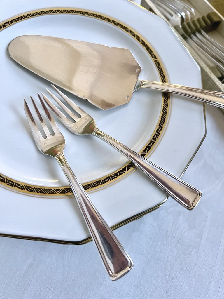 Silver-plated Metal Dessert Forks And Cake Server - Art Deco-photo-2