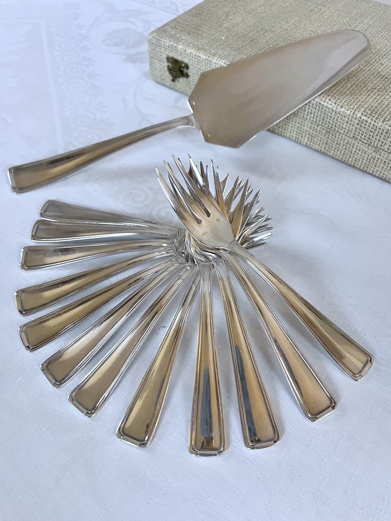 Silver-plated Metal Dessert Forks And Cake Server - Art Deco-photo-3
