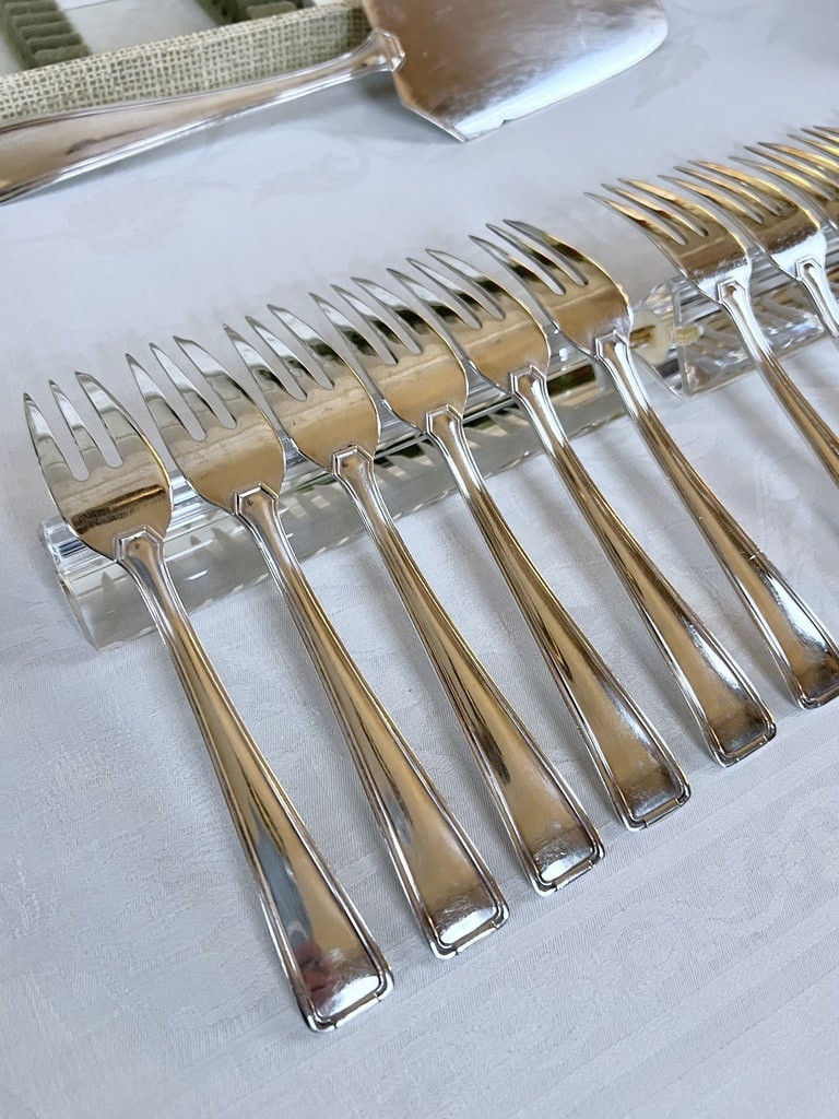 Silver-plated Metal Dessert Forks And Cake Server - Art Deco-photo-1
