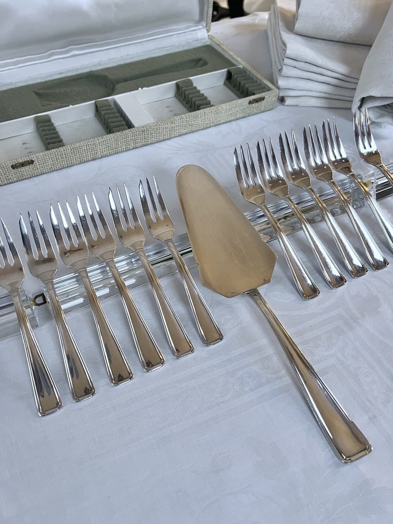Silver-plated Metal Dessert Forks And Cake Server - Art Deco-photo-2