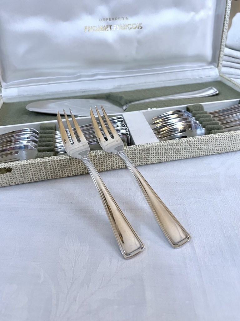 Silver-plated Metal Dessert Forks And Cake Server - Art Deco-photo-4