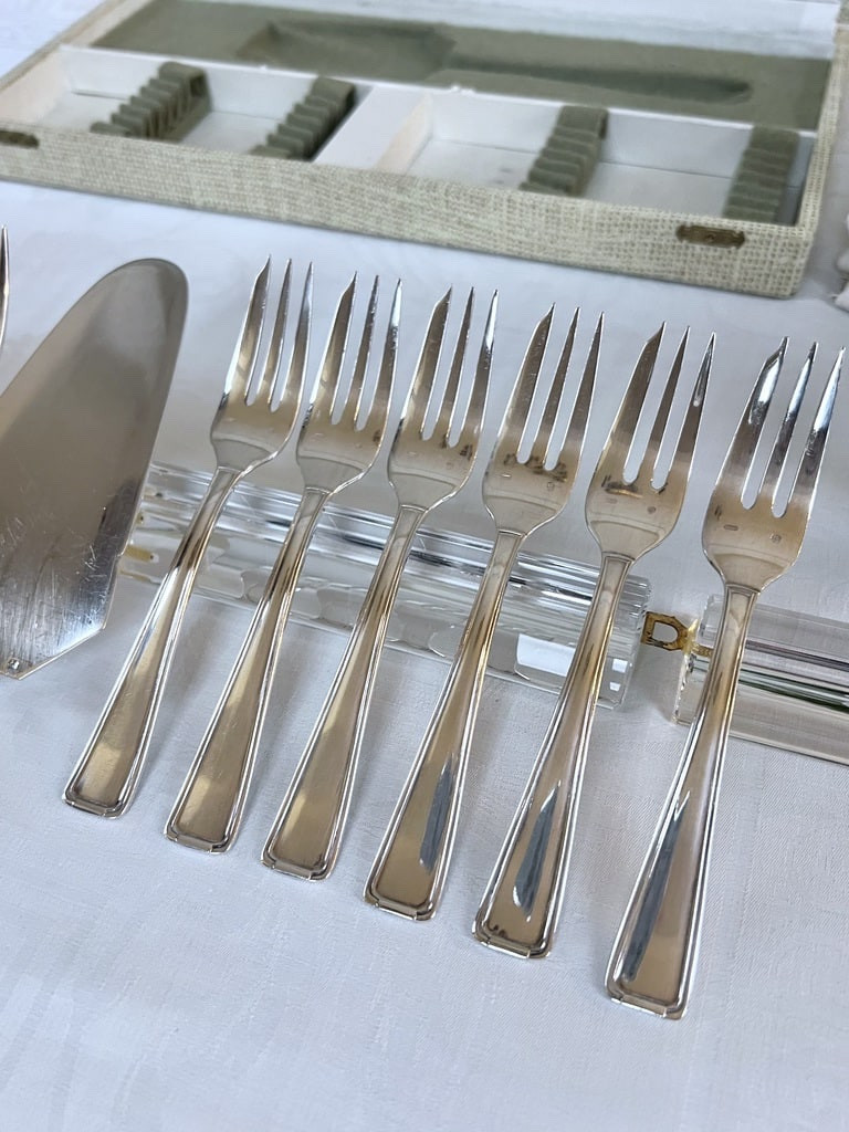 Silver-plated Metal Dessert Forks And Cake Server - Art Deco-photo-7