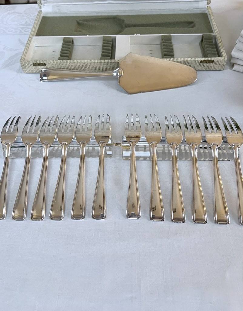 Silver-plated Metal Dessert Forks And Cake Server - Art Deco-photo-8