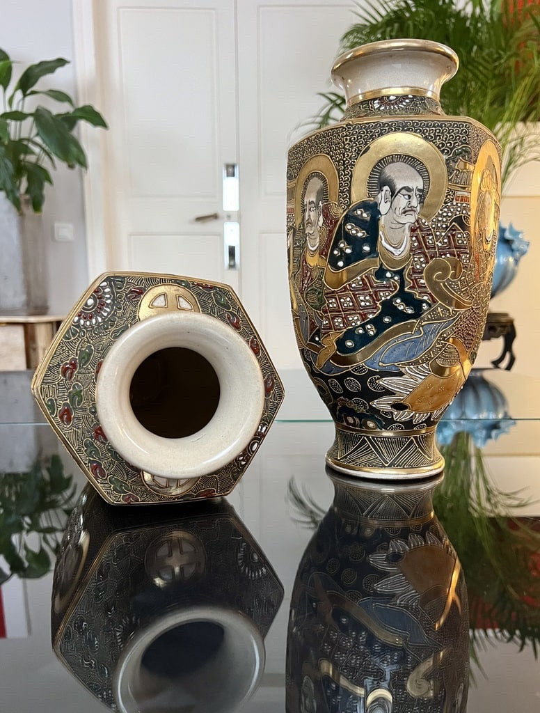 Satsuma Japanese Vases - Polychrome Glazed Earthenware - Late 19th/early 20th Century-photo-4