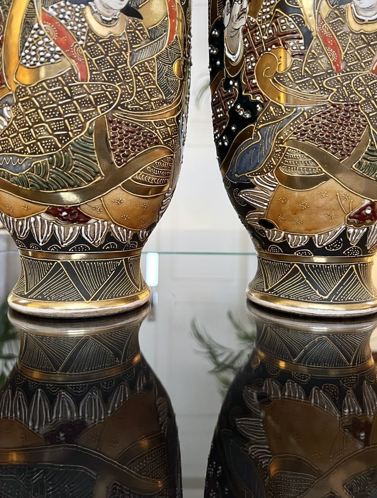 Satsuma Japanese Vases - Polychrome Glazed Earthenware - Late 19th/early 20th Century-photo-1