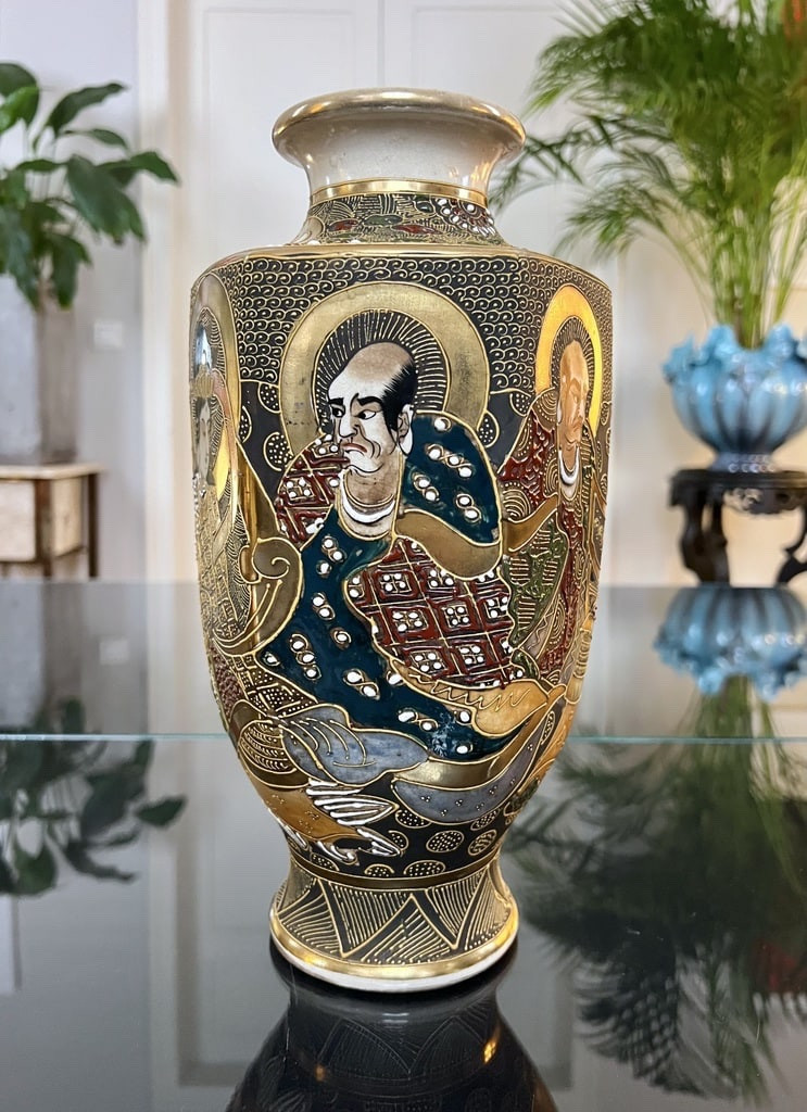 Satsuma Japanese Vases - Polychrome Glazed Earthenware - Late 19th/early 20th Century-photo-2