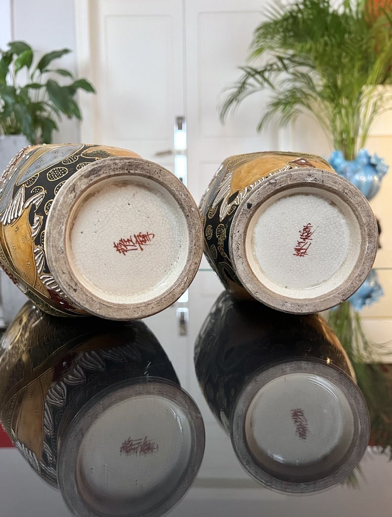 Satsuma Japanese Vases - Polychrome Glazed Earthenware - Late 19th/early 20th Century-photo-6