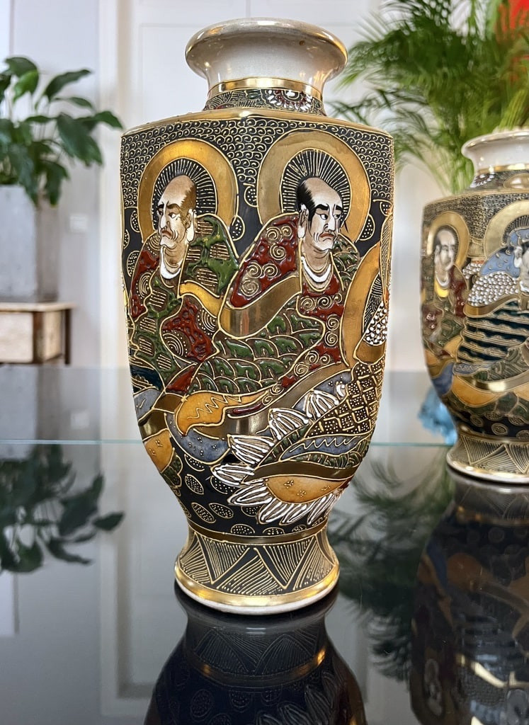 Satsuma Japanese Vases - Polychrome Glazed Earthenware - Late 19th/early 20th Century-photo-8