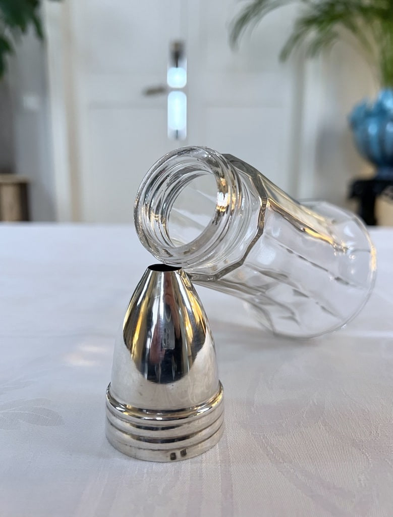 Sucrier à Poudre Vintage - Verre Métal Argenté - Saupoudreuse-photo-3