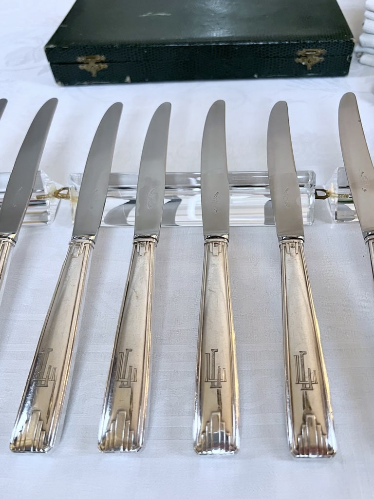 Art Deco Monogrammed Dessert Knives - Gift Box-photo-2