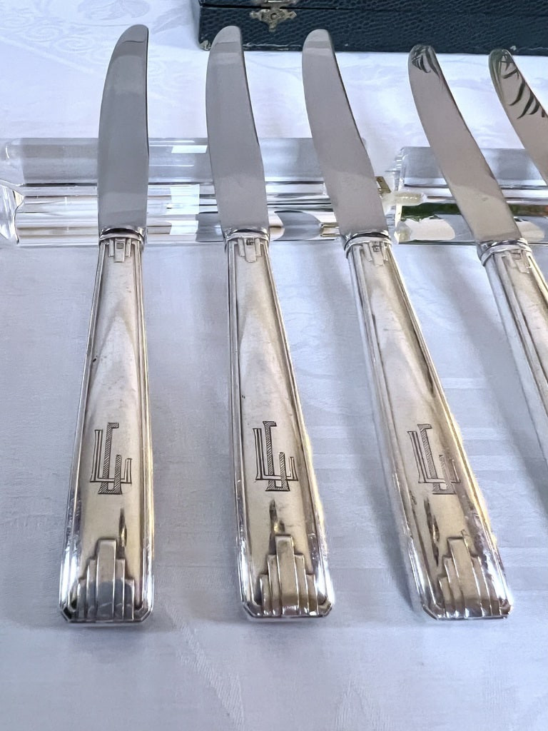 Art Deco Monogrammed Dessert Knives - Gift Box-photo-1