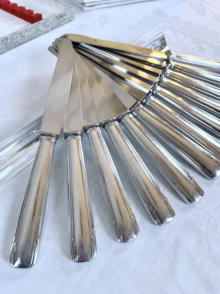 Couteaux Art Déco manches métal argenté et lames acier inoxydable - Coffret-photo-2