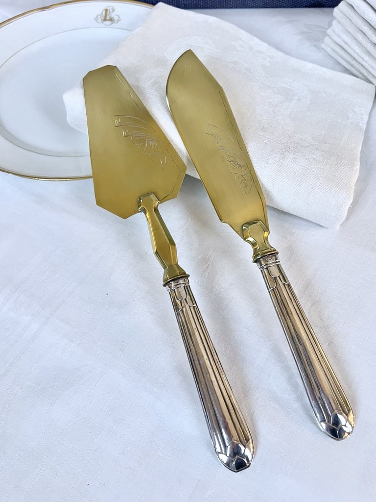 Couverts de service à dessert en argent - Pelle Gâteau Couteau - Art Déco