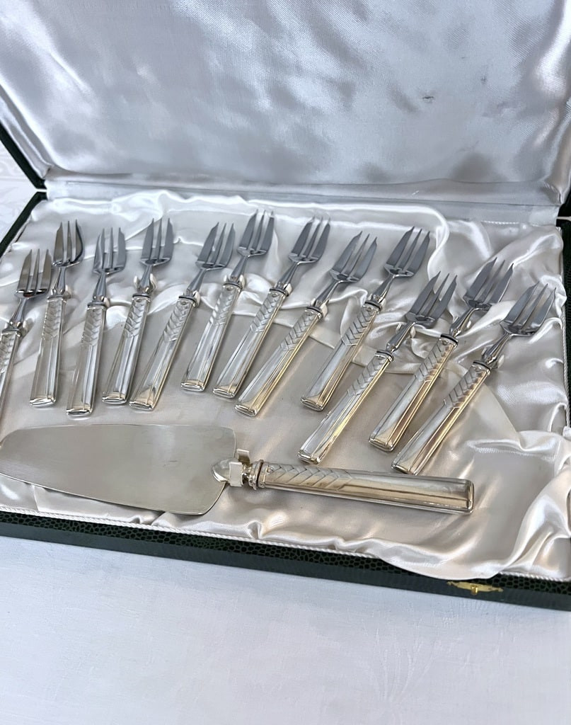 Fourchettes à dessert et pelle à gâteau en argent - Couverts Art Déco-photo-3