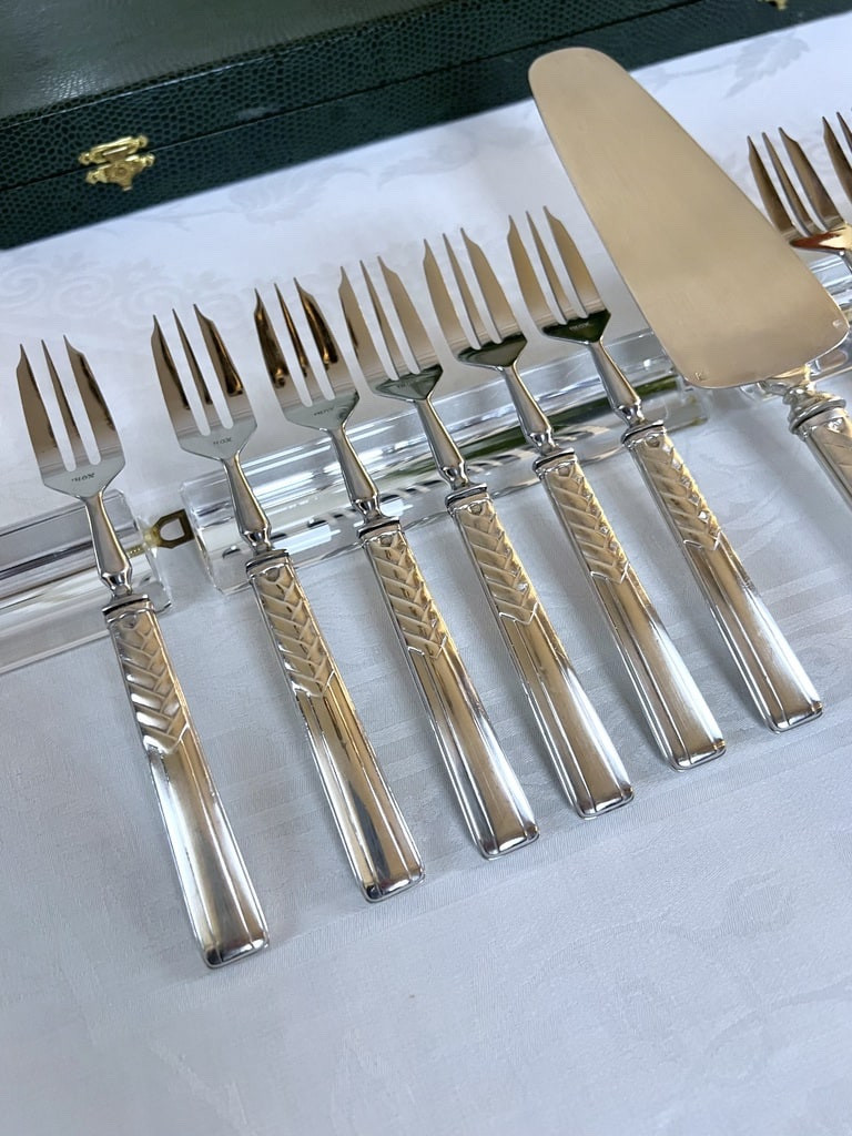 Fourchettes à dessert et pelle à gâteau en argent - Couverts Art Déco-photo-2