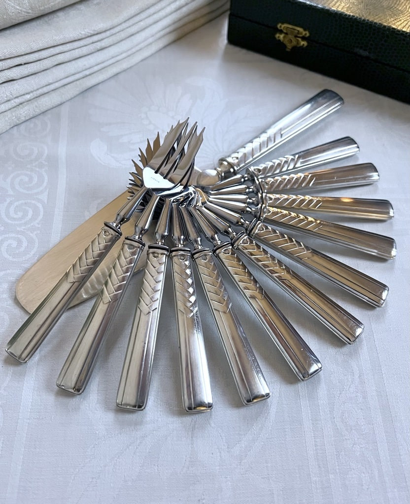 Fourchettes à dessert et pelle à gâteau en argent - Couverts Art Déco