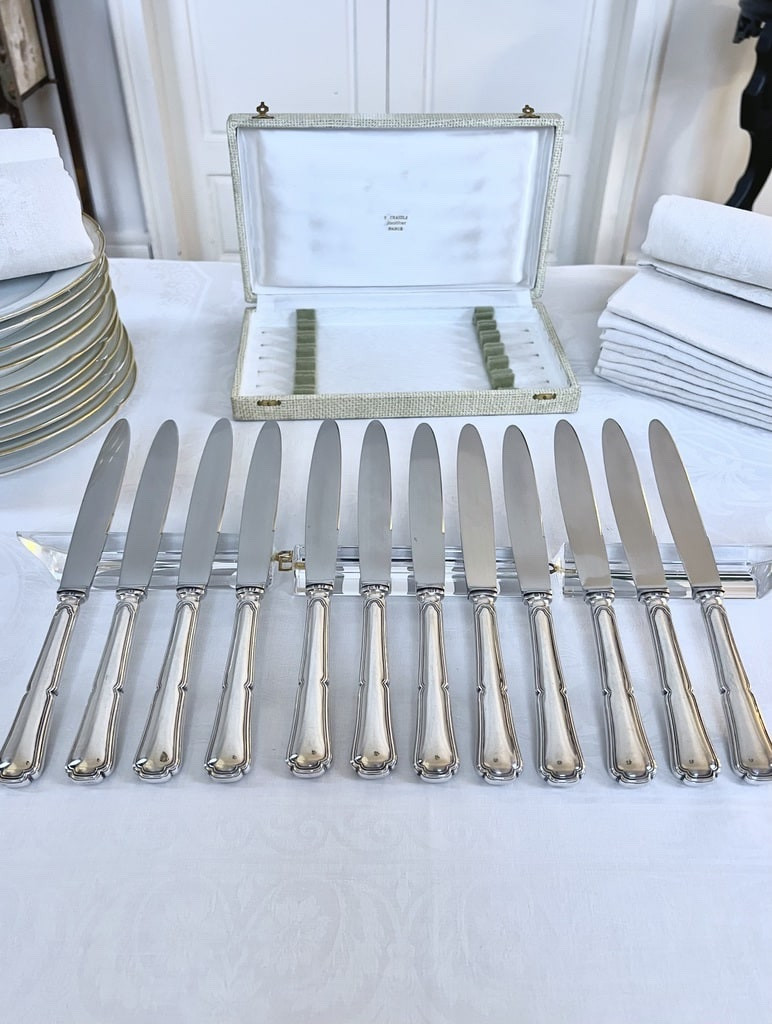 Couteaux manches métal argenté lames inox - Vintage - Coffret-photo-2