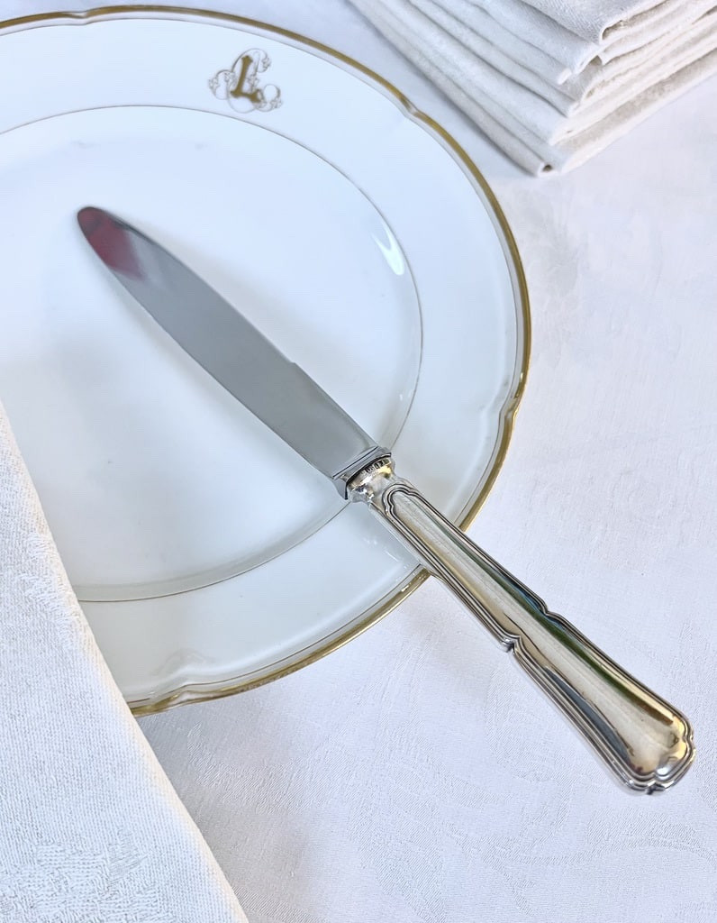 Couteaux manches métal argenté lames inox - Vintage - Coffret-photo-3