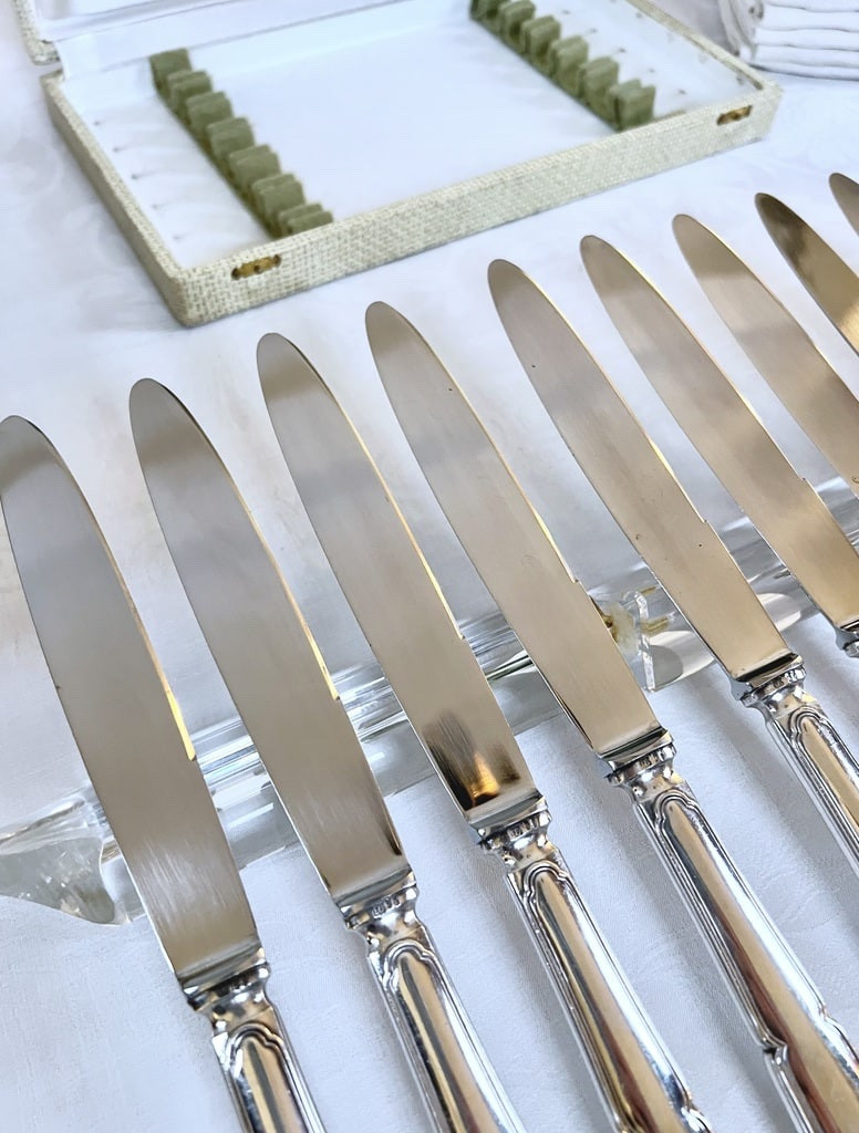 Couteaux manches métal argenté lames inox - Vintage - Coffret-photo-4
