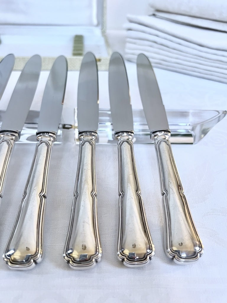 Couteaux manches métal argenté lames inox - Vintage - Coffret-photo-1