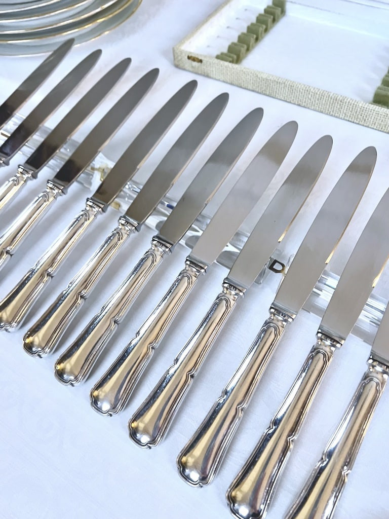 Couteaux manches métal argenté lames inox - Vintage - Coffret-photo-2