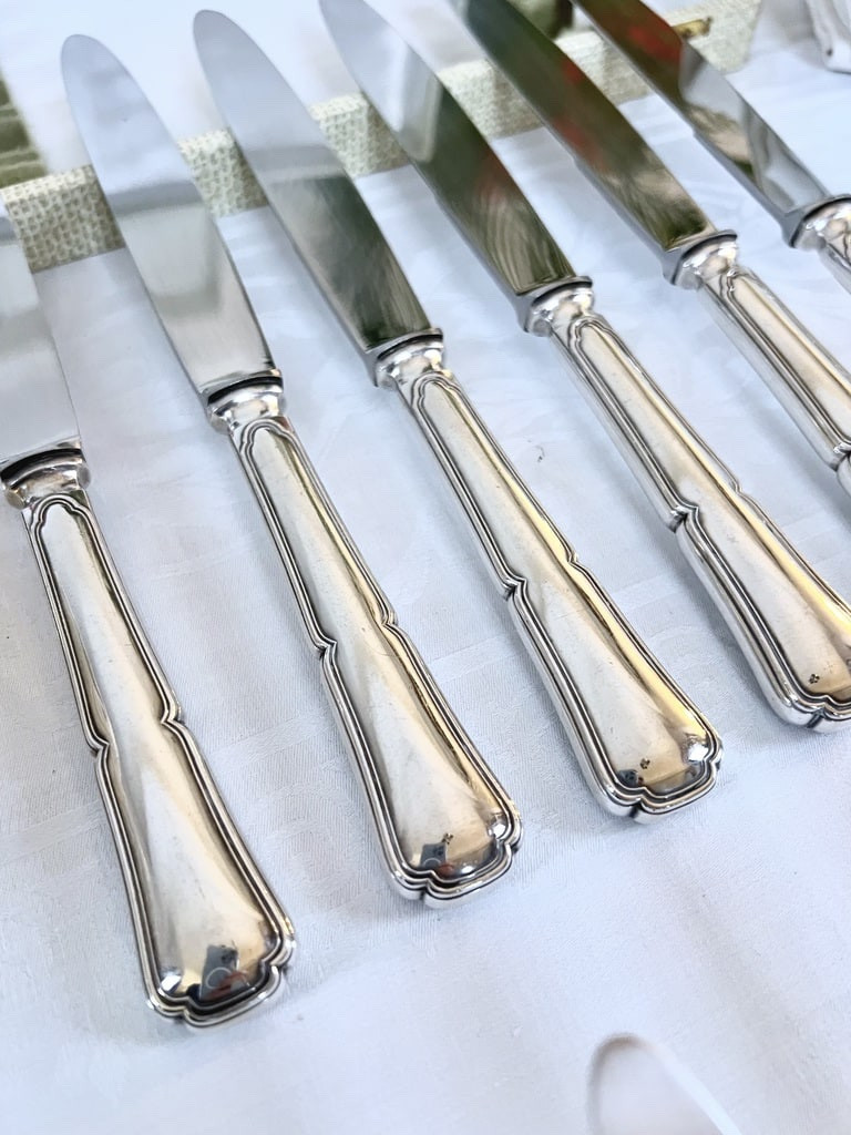 Couteaux manches métal argenté lames inox - Vintage - Coffret-photo-4