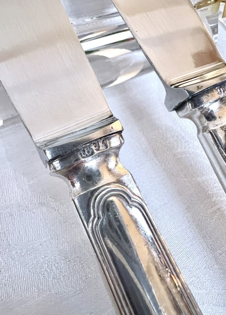 Couteaux manches métal argenté lames inox - Vintage - Coffret-photo-5
