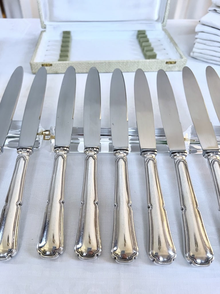 Couteaux manches métal argenté lames inox - Vintage - Coffret-photo-6