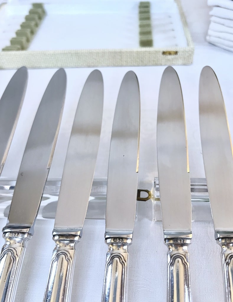 Couteaux manches métal argenté lames inox - Vintage - Coffret-photo-8