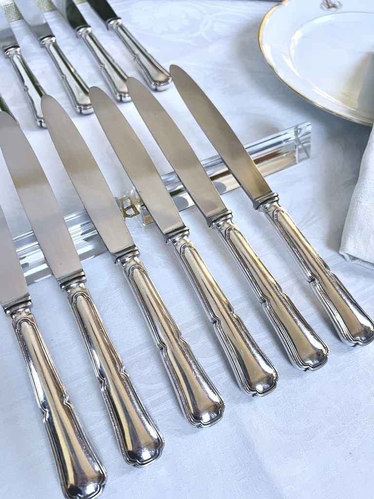 Couteaux manches métal argenté lames inox - Vintage - Coffret