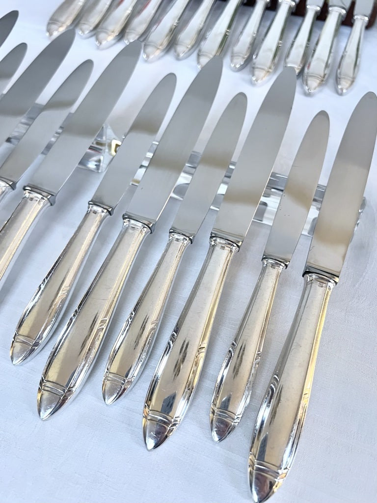 Table Knives Silver Plated Art Deco Dessert Knives - Orbrille - Box 24 Knives-photo-2