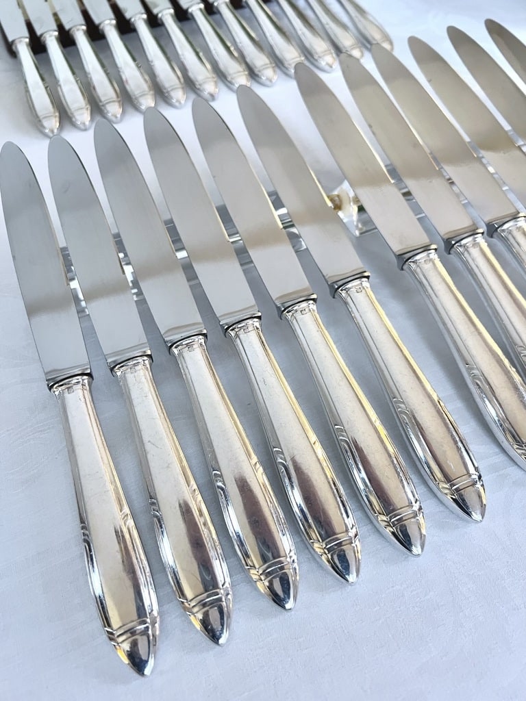 Table Knives Silver Plated Art Deco Dessert Knives - Orbrille - Box 24 Knives-photo-3