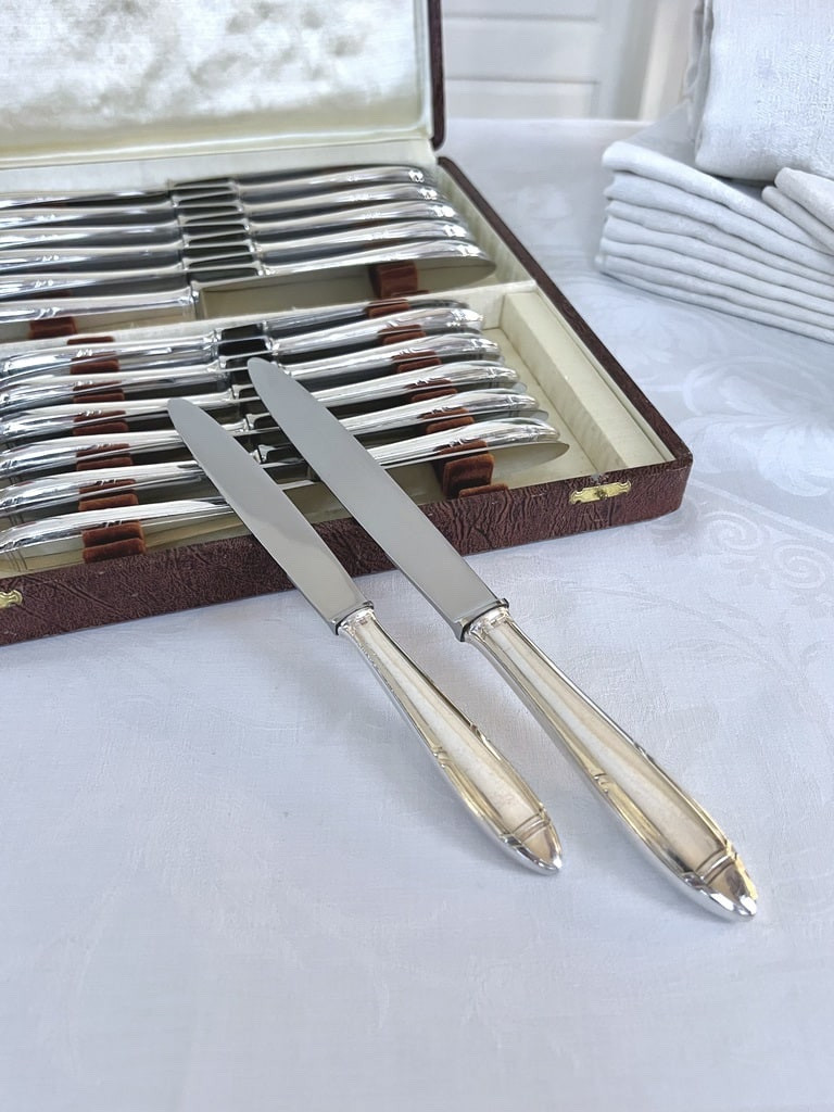 Table Knives Silver Plated Art Deco Dessert Knives - Orbrille - Box 24 Knives-photo-1