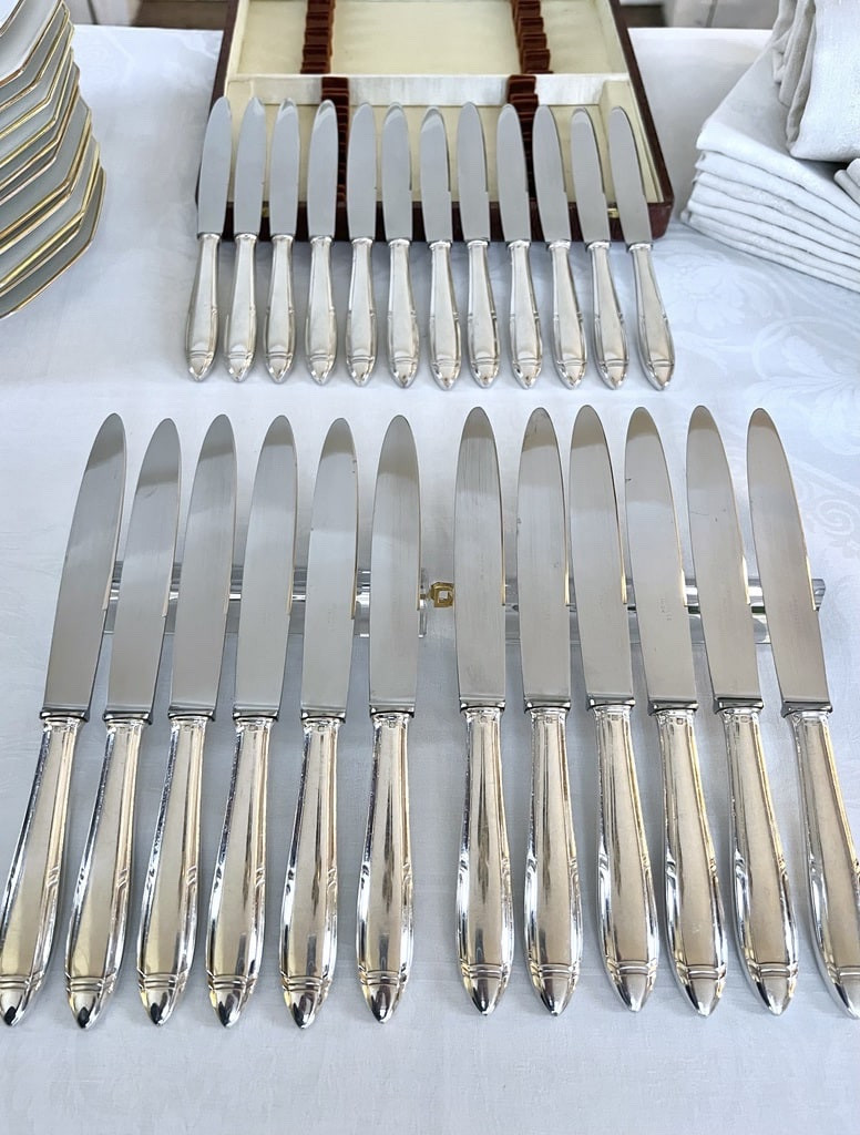 Table Knives Silver Plated Art Deco Dessert Knives - Orbrille - Box 24 Knives-photo-4